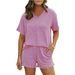 Women's Clothing Twisted Thread Leisure Suit For Women Summer New Solid Color Short Sleeved Top Shorts Two Piece Suit_ecoleips.com