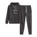 Women's Autumn Winter Fashion Black White Striped Print Long Sleeve Fleece Lined Sweatshirt And Elastic Waist Jogging Pants Set_ecoleips.com