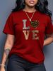 European And American Cross-border Foreign Trade Women's Clothing, Heart-shaped Letter Print Round-neck Short-sleeve_ecoleips.com
