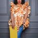 N8018 European And American Cross-border Women's Clothing . Plus-size Digital Print Round-neck Ruffled Loose Top_ecoleips.com