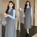 Autumn New Korean Fashion Gray Three-Dimensional Bow Wool Maternity Dress_ecoleips.com
