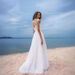 plus Size Lace Chiffon Dress for Women White Evening Prom Dress European American Style with Slit Skirt_ecoleips.com