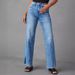 Women's Clothing High Waist Fashion Split Straight Stretch Jeans_ecoleips.com