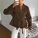 Women's Long Sleeved Blazer Autumn/Winter Casual Vacation Lace Up Wool European American Style Lightweight Coats_ecoleips.com