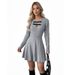 Autumn-Winter Elegant Cropped Sweater Dress With Bow Decoration Gray Knitted Dress_ecoleips.com