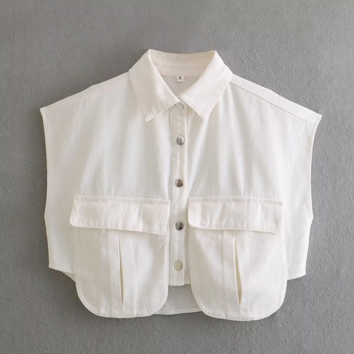 9846 Early Autum New Wome's Fashio Europea Ad America Style Tur-dow Collar Sleeve Short Deim Shirt Top For_ecoleips.com