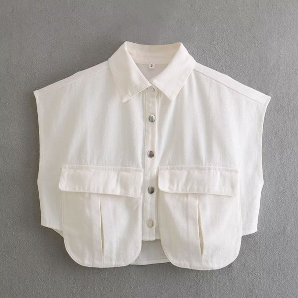 9846 Early Autum New Wome's Fashio Europea Ad America Style Tur-dow Collar Sleeve Short Deim Shirt Top For_ecoleips.com