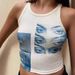 Women's Clothing Retro Printed Hot Girl Tops Slim Vest Versatile Slim Belly Baring Short Tops Trendy Niche_ecoleips.com