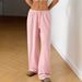AD142 Cross-border Summer New Pink Sweet Loose Wide-leg Versatile Slimming Casual Pants_ecoleips.com