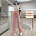 Dirty Pink Wide-leg Jeans For Women, 2026 Spring And Autumn New Style, High-waisted, Straight, Loose, Floor-length Pants_ecoleips.com