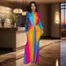 Women's Fashion Dress – Crinkle Textured Color-Block V-Neck Long Sleeve Bodycon Dress (S-Xxl, Blue & Rose Pink)_ecoleips.com