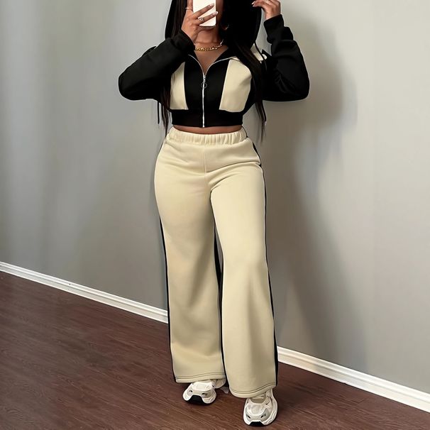 Women's Color-Block Hoodie & Straight Leg Pants Set – Trendy Casual Outfit (S-XXL, Black/Red) | Winter-Ready Comfort & Style_ecoleips.com