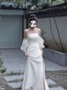 Light Dress Niche High-End Feel 2025 New Bride Exit Wedding Reception Veil Simple Strapless Evening Gown_ecoleips.com