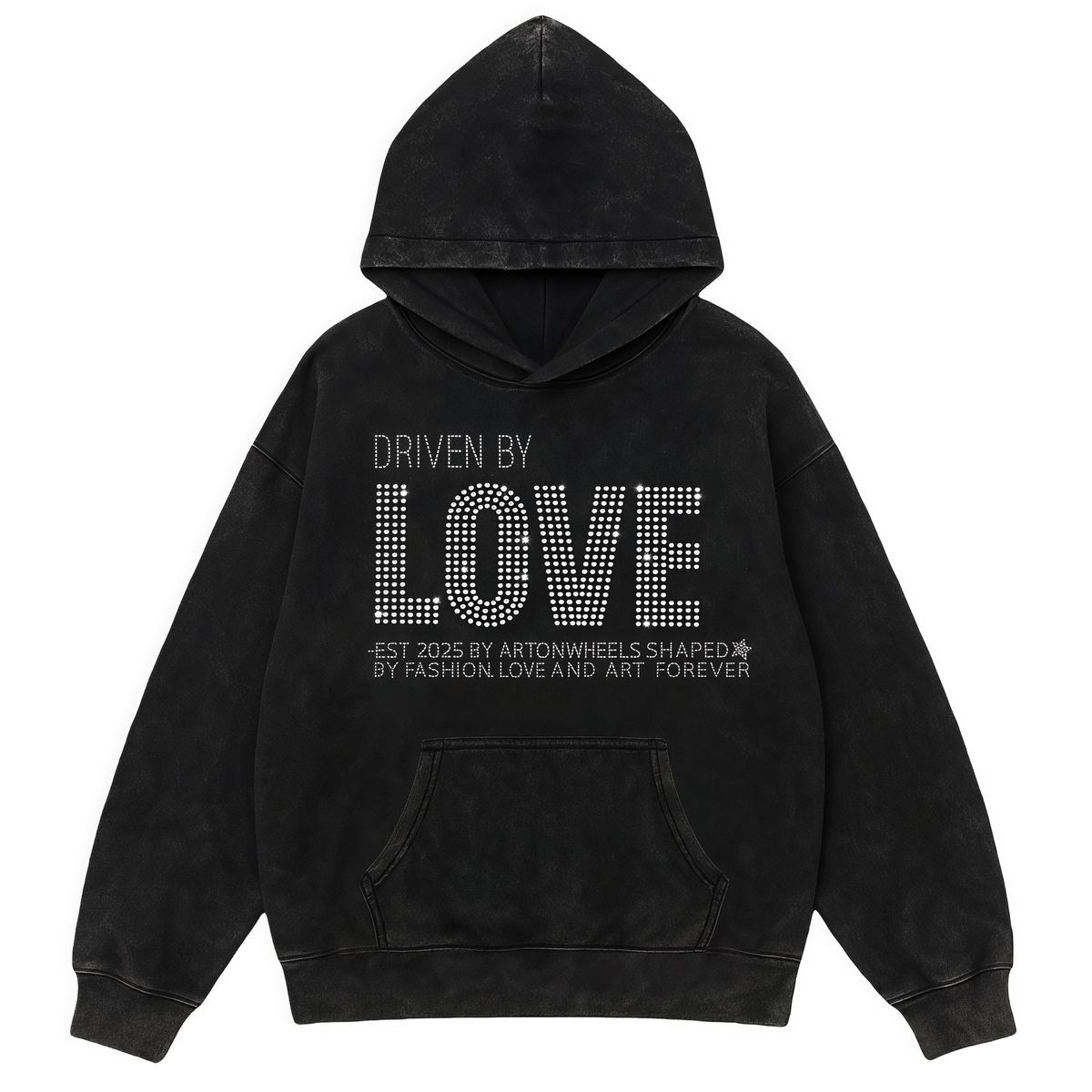 Women's Black Retro Love Rhinestone Hoodie Fashionable Loose Fitting Y2K Style_ecoleips.com