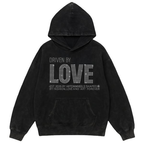 Women's Black Retro Love Rhinestone Hoodie Fashionable Loose Fitting Y2K Style_ecoleips.com