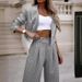 Women's Clothing temperament casual striped short lapel suit straight pants suit_ecoleips.com