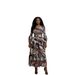 Women's V-Neck Slimming Dress Pleated Waist Long Sleeve Printed Style For Vacation Long Skirt_ecoleips.com