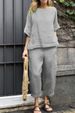 2025 Summer New Women's 2-Piece Set Plus Size Cotton Linen Shirt Suit High Waist Loose Long Pants_ecoleips.com