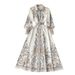 Women's Floral Print Empire Waist Dress – Bell Sleeves & High Neck For Elegant Boho Style_ecoleips.com