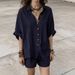 Summer Fashion Casual Women's Clothing Set Solid Color Loose Button Down Shirt And Shorts_ecoleips.com