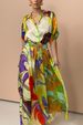 Silk Shirt Skirt Fashion Casual Printed Three Quarter Sleeve Top Two Piece Suit_ecoleips.com