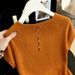 Women's Pumpkin Orange Square Neck Short Sleeve Knit T-Shirt Hollowed Out Back Buttons Spring Summer Style Top_ecoleips.com