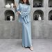 Elegant Muslim Two-Piece Set: Modest Long-Sleeve Shirt + Maxi Skirt – Breathable Polyester, Versatile & Stylish For Women_ecoleips.com