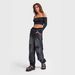 Retro Distressed Patchwork High-Waisted Drawstring Loose Slim Fit Jeans for Women 2025 European And American Style Cross Border Hot Selling_ecoleips.com