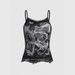 American Retro Millennial Print Camisole Women's Slim Fit Top Pure Sexy Style Cross Border Lace Detailing_ecoleips.com