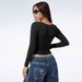 Voya Women's Spring And Summer New Sexy Short V-neck T-shirt Slim Fit Fashionable Spicy Girl Long Sleeved Top_ecoleips.com