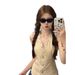 V-neck French-style Niche Tank For Women, 2025 Summer New Design, Hollow-out Patchwork, Elegant And Unique Camisole Top_ecoleips.com