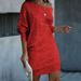Verve 2025 Autumn Winter New Women's Fashion Mid-Sleeve Asymmetric Shoulder Sequin Dress Gown_ecoleips.com