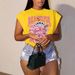 Women's Floral Butterfly round Neck Short Sleeve Cropped Top Casual Fashion Digital 3D Print One Piece Polyester T-Shirt_ecoleips.com
