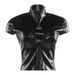 Women's Clothing Slim Fit Stand Collar PU Leather T-Shirt Solid Color Short Sleeve Top For Spring_ecoleips.com