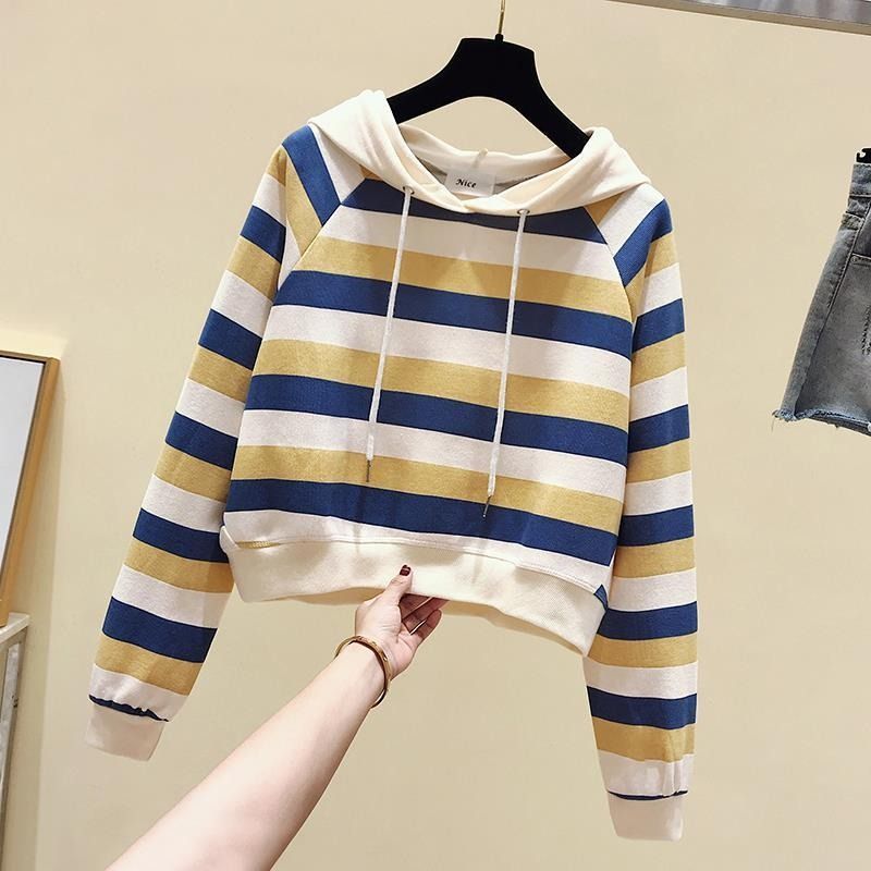 Trendy Striped Hoodie & High-Waist Straight-Leg Jeans Set - Casual Cotton Outfit For Women, Retro Streetwear, Comfortable Daily Wear_ecoleips.com