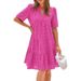 Women's Summer V-Neck Short-Sleeved Hollow-Out Long Dress_ecoleips.com