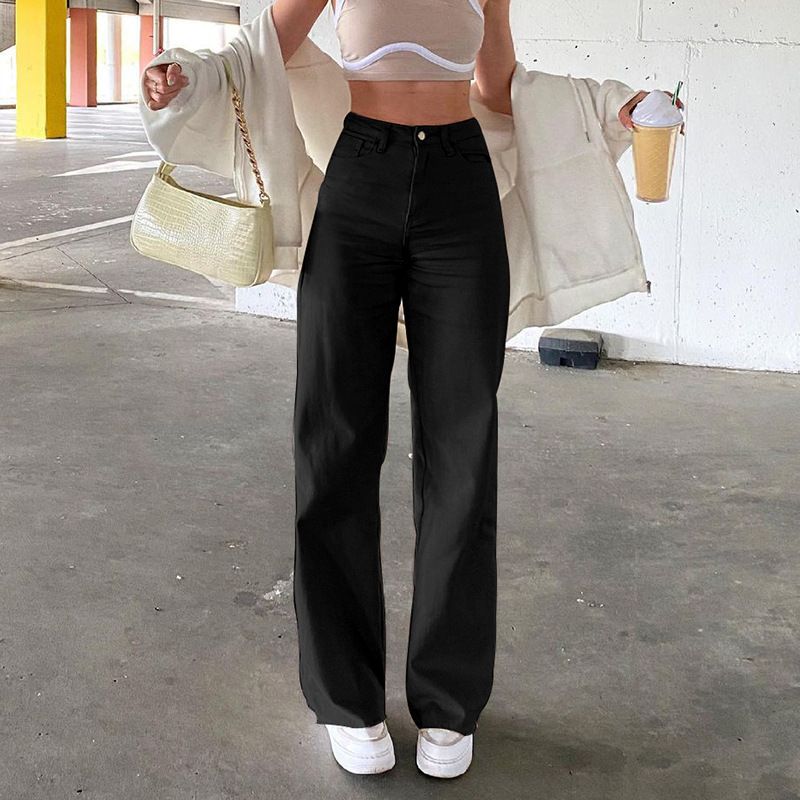 Women's Clothing New Solid Color Jeans For Women, Loose And Slim, High Waisted Straight Pants For Women, Casual Trousers_ecoleips.com