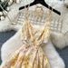 French Retro Floral Chiffon Maxi Dress for Women Sexy Hollow out Halter Neck Suspender Detail Spring 2025_ecoleips.com