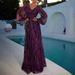 Women's Clothing Sequin Dress Simple V Neck Tassel Sequin Lace Up Long Party Dress_ecoleips.com