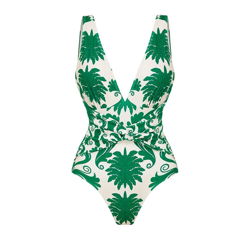 Women's Clothing American Style V Neck Floral One Piece Swimsuit New Hot Selling Item_ecoleips.com