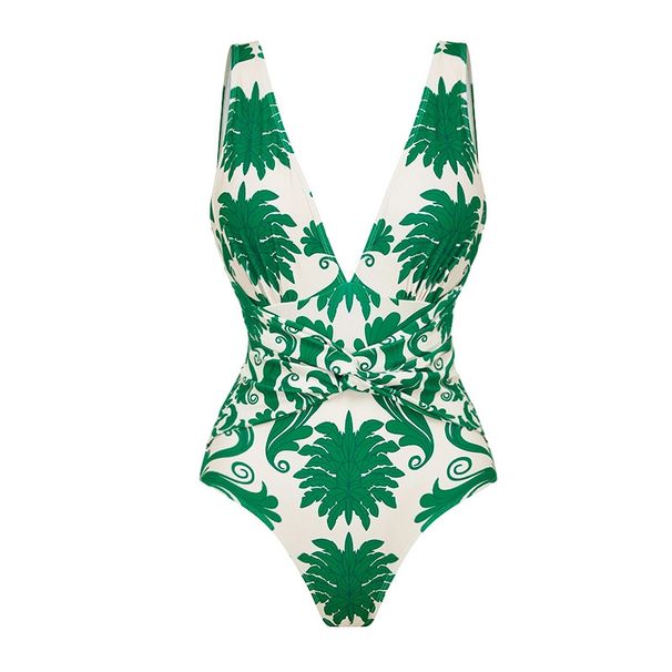 Women's Clothing American Style V Neck Floral One Piece Swimsuit New Hot Selling Item_ecoleips.com