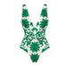 Women's Clothing American Style V Neck Floral One Piece Swimsuit New Hot Selling Item_ecoleips.com