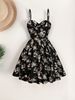 Mini Dress Spring Summer Women Black Floral Spaghetti Strap Sweetheart Neck Flared Sexy Chic Vacation Beach Date Party Dress_ecoleips.com