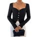 Voya Women's French Style Square Neck T-shirt With Elegant And High-end Feel For Spring And Summer, Slim Fit Top_ecoleips.com