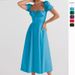 2026 European And American Summer High-Waisted Women's Slimming Elegant Puff Sleeve Tie-Waist Short-Sleeve Dress_ecoleips.com