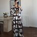 Women's Boho Chic Linen-Blend Outfit: Flowy Printed Top With Elastic Waist & Wide-Leg Pants_ecoleips.com