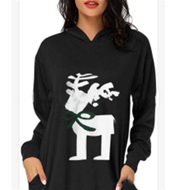 Women’s Christmas Print Hoodie – Long Sleeve, Kangaroo Pocket, Mid-Length, Casual & Festive (Multiple Colors & Sizes S-XXXL)_ecoleips.com