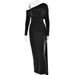 Verve Women's New Style Asymmetrical Neck Sleeve Fashionable Elegant Sexy Slim Fit Pleated High Waist Long Dress_ecoleips.com