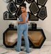 K Slanted Shoulder Tight Waist Slim Fit Elastic Denim Jumpsuit Jumpsuit Flared Pants_ecoleips.com