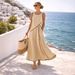Women's Mediterranean Color Block Piped A-Line Midi Dress – Casual Boho Resort Gown For Summer 2026_ecoleips.com